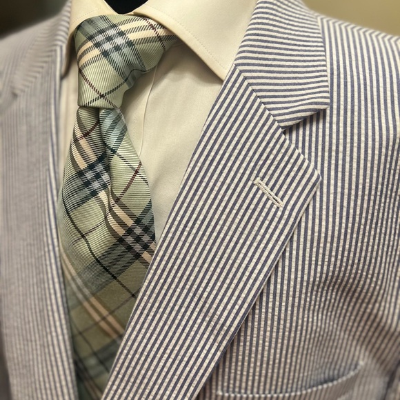 Alan Flusser Sport Coat Blazer Jacket Blue and White Striped Men 48R - Picture 2 of 15